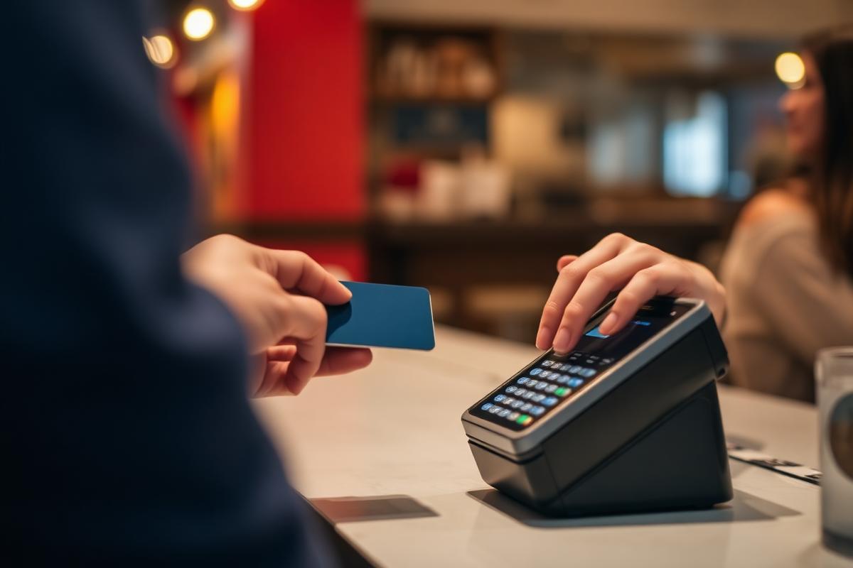 Customer paying with a contactless card on a POS terminal